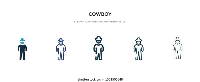cowboy icon in different style vector illustration. two colored and black cowboy vector icons designed in filled, outline, line and stroke style can be used for web, mobile, ui