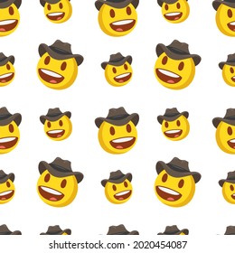 Cowboy Icon Emoji Pattern. Western Person Seamless Background Symbols. Doodle Emoticon Illustration Design Vector.