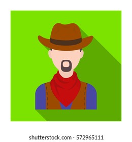 Cowboy icon in flat style isolated on white background. Rodeo symbol stock vector illustration.