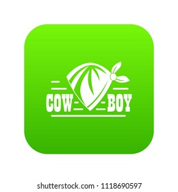Cowboy icon green vector isolated on white background