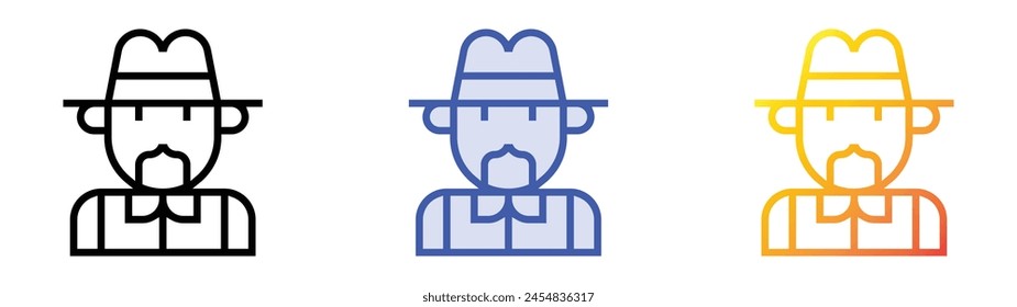 cowboy icon. Linear, Blue Fill and Gradient Style Design Isolated On White Background