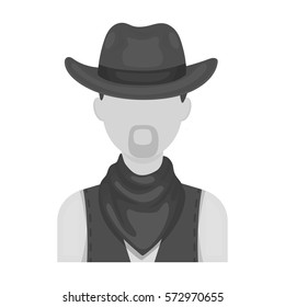 Cowboy icon in monochrome style isolated on white background. Rodeo symbol stock vector illustration.