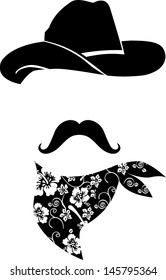 Cowboy Icon. Retro Hat, Mustache And Scarf 