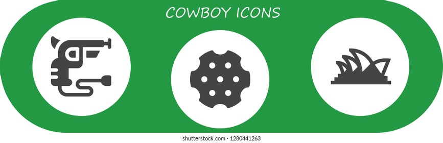  cowboy icon set. 3 filled cowboy icons. Simple modern icons about  - Revolver, Opera house