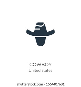 Vector de icono de Cowboy. Icono de vaquero plano de moda de la colección de estados unidos aislado en fondo blanco. La ilustración vectorial se puede utilizar para diseño gráfico web y móvil, logotipo, eps10