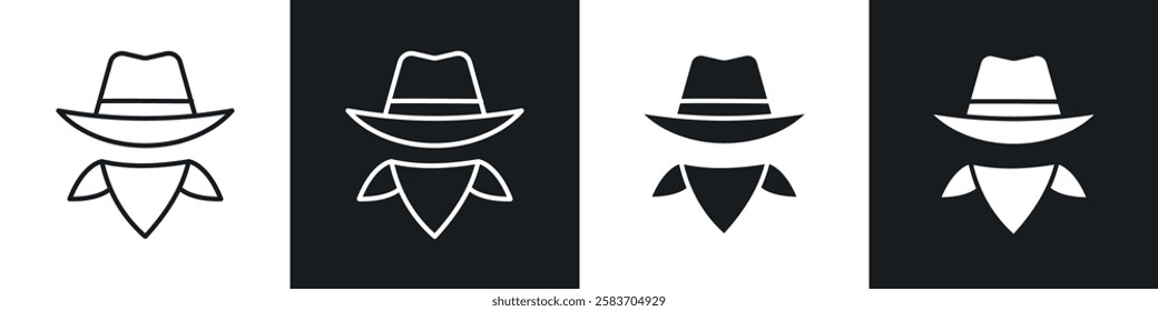 Cowboy icons collection in black and white filled and line versions