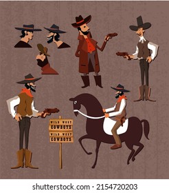 Cowboy icons collection various gestures