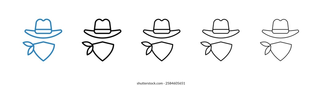 Cowboy icons in five different stroke sizes