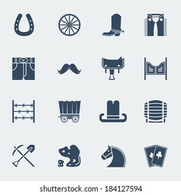 Cowboy icons. Vector western pictograms in flat style design isolated on white