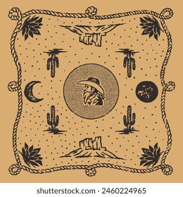 vaquero ilustración bandana gráfico bandido diseño desierto insignia rodeo vintage occidental