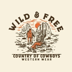 Cowboy Illustration Cactus Graphic Country Design Horse Vintage Desert T Shirt Western Wild