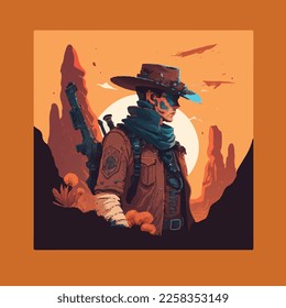 cowboy image with orange background