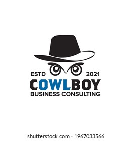 cowboy incorporated with owl eye logo design vector template