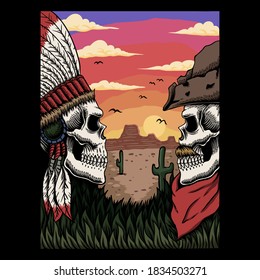 Ilustración vectorial de Cowboy e india para su empresa o marca
