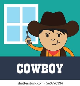Cowboy kid illustration. Kid playing in cowboy costume