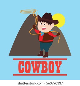 Cowboy kid illustration. Kid playing in cowboy costume