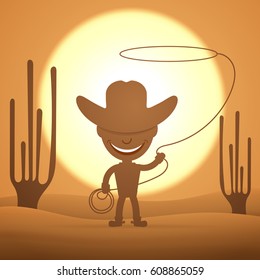 Cowboy kid twirling a lasso vector illustration