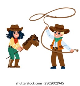 cowboy kid vector. boy child, hat little, cute fun, cowgirl boots, american children cowboy kid character. people flat cartoon illustration