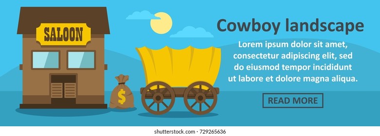 Cowboy landscape banner horizontal concept. Flat illustration of cowboy landscape banner horizontal vector concept for web design