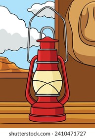 Cowboy Lantern Colored Cartoon Illustration