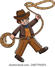 Vaquero con Lasso Clipart de color de dibujos animados 