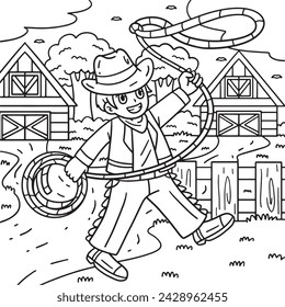 Cowboy with Lasso Coloring Page for Kids