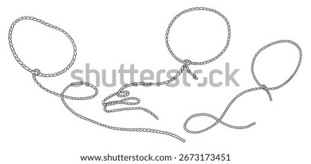 Cowboy lasso hand drawn vector doodle illustration. Long rope with loop. Wild west element. Horse driver tool. Outline sketch.