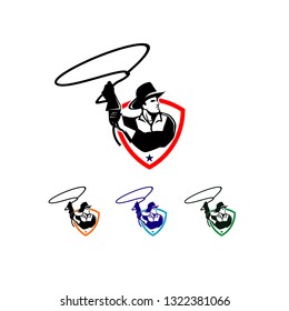 cowboy with lasso logo icon vector