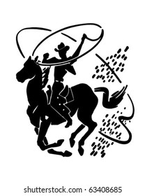 Cowboy With Lasso - Retro Clipart Illustration
