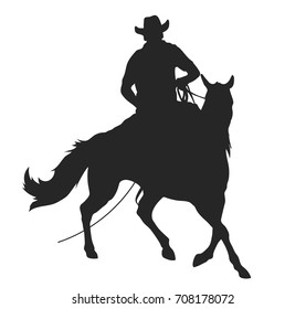cowboy with lasso riding a horse, isolated vector silhouette