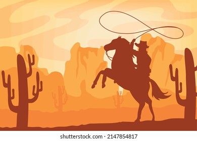 cowboy lassoing wild west scene