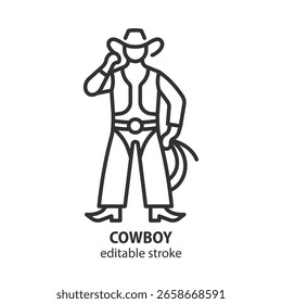 Cowboy line icon. Editable stroke. Vector illustration.