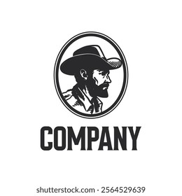 Cowboy logo design template. Vector illustration of a cowboy with hat and mustache.