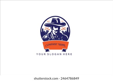cowboy logo design vector with concept style for badge, emblem and tshirt printing. sheriff head illustration.