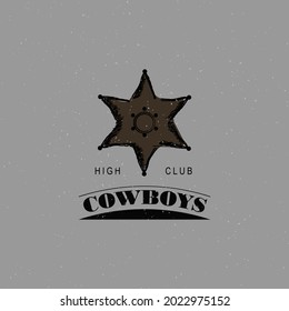 cowboy logo or sheriff star ranger badge emblem hand drawn with vintage retro style concept design inspiration for logo, emblem, symbol, sign, label, stamp