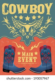 Cowboy main event poster vector - card - invitation template 