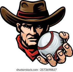 Cowboy man cowboys baseball sports team mascot holding baseball ball