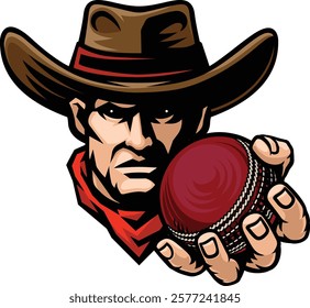 Cowboy man cowboys cricket sports team mascot holding cricket ball