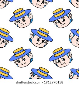 cowboy man seamless pattern textile print. Great for summer vintage fabric, scrapbooking, wallpaper, giftwrap. repeat pattern background design