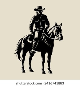 Cowboy man sitting on horse. Vector illustration