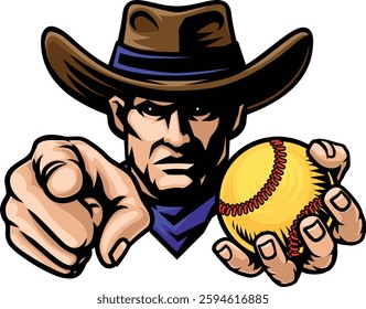 A cowboy man softball baseball ball cowboys sports team mascot