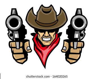 cowboy mascot aiming the guns
