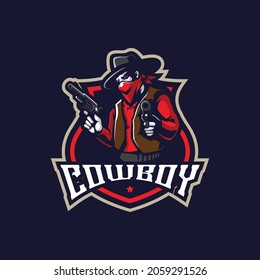 Cowboy-Logo-Design-Vektorgrafik mit modernem Illustrationsstil für Abzeichen-, Emblem- und T-Shirt-Druck. Cowboy-Illustration mit Gewehren in der Hand.