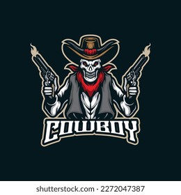 Vector de diseño del logotipo de mascota Cowboy con un moderno estilo de ilustración para la impresión de insignias, emblemas y camisetas. Ilustración de vaqueros con pistolas en la mano.