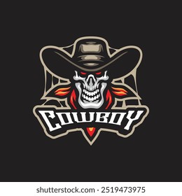 Cowboy mascot logo design vector with modern illustration concept style for badge, emblem and t shirt printing. Skull cowboy illustration for sport and esport team.