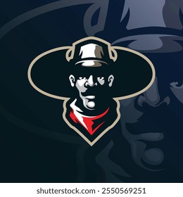 vetor de design de logotipo de mascote de Cowboy com estilo de conceito de ilustração moderna para impressão de emblema, emblema e camiseta. Ilustração da cabeça de Cowboy.