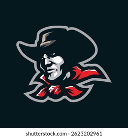 Vector de diseño de logotipo de mascota de vaquero con estilo conceptual para impresión de insignias, emblemas y camisetas. Ilustración de cabeza de vaquero.