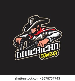 Vetor de design de logotipo mascote Cowboy. Ilustração de Cowboy com armas.