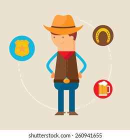 Cowboy mascot. Vector illustration, flat style 
