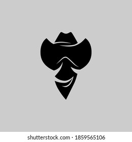 Cowboy masked outlaw portrait symbol on gray backdrop. Design element